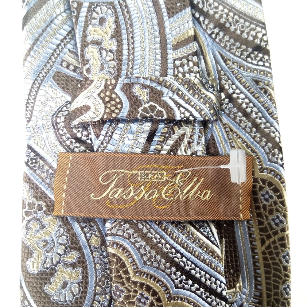 Tasso Elba Mens Blue Brown Geo Print Silk Necktie - Picture 2 of 3